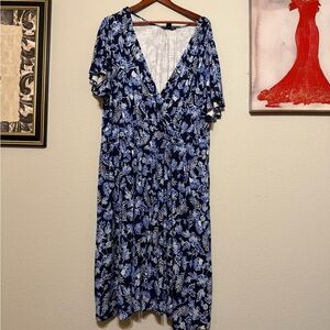 Lands' End Blue Floral Long Sleeve Dress